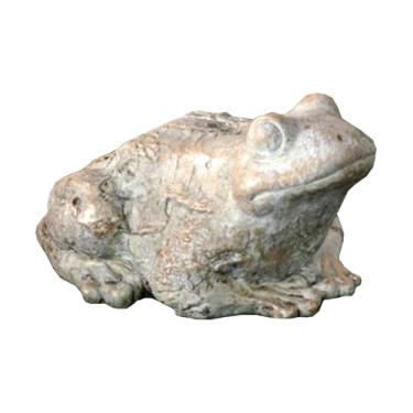 Imagem de 100 North PD Estátua decorativa de animal de cimento para casa e jardim de 20 cm para decoração de pátio ou jardim, cinza natural com sapo de lavagem dourado
