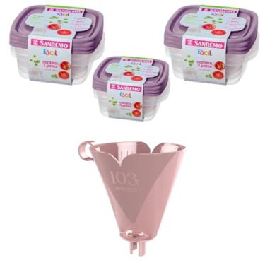 Imagem de Conjunto de 1 Suporte para Filtro de Café 103 Rosa + 3 Kit c/ 3 Potes Plásticos Herméticos 530ml
