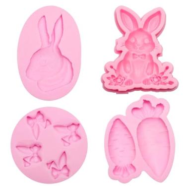 Imagem de Molde de silicone de coelhinho da Páscoa, molde de fabricação de doces com padrão floral rosa, ferramenta de cozimento em forma de coelho para guloseimas de férias (rosa (LC182))