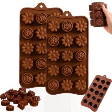 Imagem de Kit 2 Moldes Silicone Yab Para Chocolate Flores 15 Cavidades Marrom Alta Durabilidade Silicone Resistente Ideal Para Bombons Doces Moldes Yab Acabamento Marrom