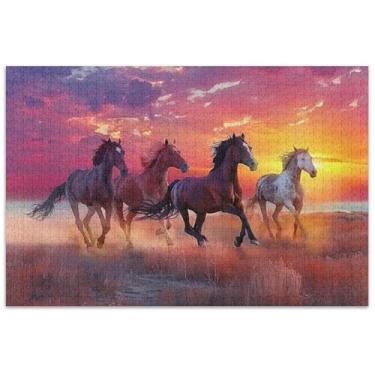 Imagem de Quebra-cabeça de cavalos correndo pôr do sol pintura 500 peças arte adulto decoração arte arte quebra-cabeça engraçado presentes