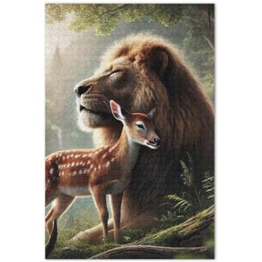 Imagem de Quebra-cabeça floral de veado leão fofo adulto 500 peças paisagem engraçada arte animal impressão, 50 x 35 centímetros