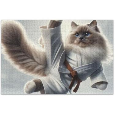 Imagem de Quebra-cabeças engraçados de gato de karatê Ragdoll para adultos, 500 peças, presentes para jogo de elefante branco, quebra-cabeças exclusivos, pintura de brinquedo, 51 x 35 cm