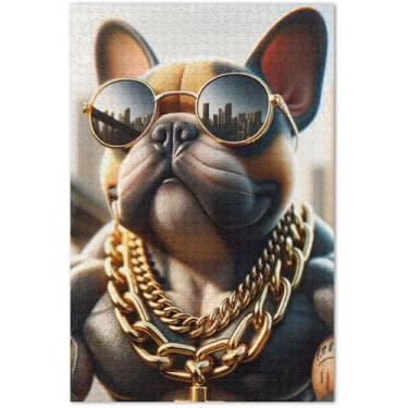 Imagem de Quebra-cabeças engraçados de buldogue francês para adultos, 1000 peças, presentes engraçados de tecnologia, quebra-cabeças divertidos para adultos, jogos, arte, 75 x 40 cm