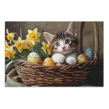 Imagem de Quebra-cabeça de ovos de Páscoa de gatinho de 1000 peças, quebra-cabeças difíceis para adultos com letras nas costas