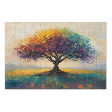 Imagem de Quebra-cabeça colorido árvore 1000 peças, quebra-cabeças jiggy para adultos, jogos para noite de jogos em família