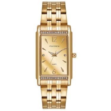 Imagem de Mondaine Relógio Feminino Dourado Aço Quadrado Mostrador Dourado