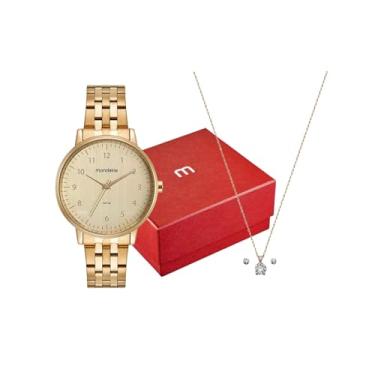 Imagem de Kit Mondaine Relógio Feminino com Brinco e Colar Dourado - 32596LPMKDE1K1