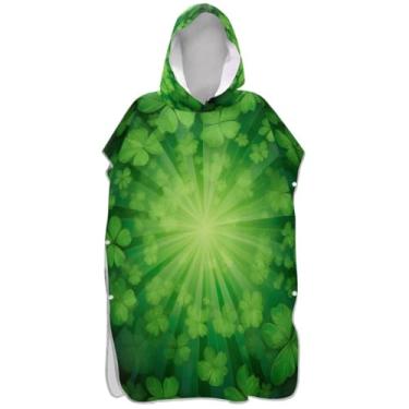 Imagem de Joisal Poncho de surfe para adultos trocador de roupa de praia com capuz toalha de banho de secagem rápida ponchos femininos com capuz dia de São Patrício trevos verde