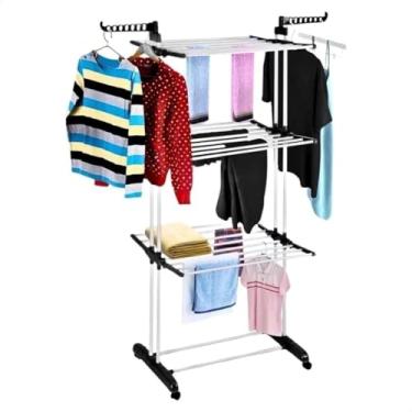 Imagem de Varal De Chão Roupa Calcinha Grade 3 Andares Dobrável Portátil(PRETO/BRANCO)