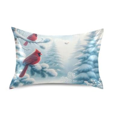 Imagem de Fronhas refrescantes engraçadas padrão queen king size almofadas de cetim para cama de casa sofá queen size 76.2 cm x 50.8 cm Winter Cardinals Snow