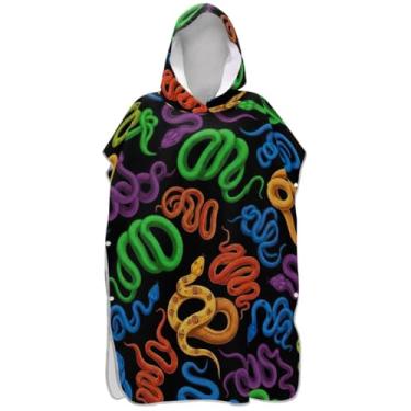 Imagem de Joisal Poncho de surfe para adultos trocador com capuz toalha de natação bonito plus size cobras coloridas preto ponchos adultos para mulheres