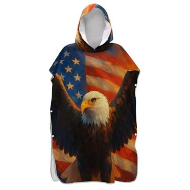 Imagem de TSENQUE Poncho de surfe para adultos trocador de roupão de praia com capuz toalha floral plus size majestosa águia careca asas homens mulheres poncho com capuz