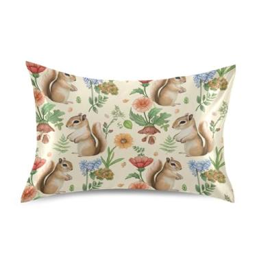 Imagem de Fronhas refrescantes para cabelo bonito arte rei queen fronha padrão cetim conforto fronhas queen size 76.2 cm x 50.8 cm esquilos fofos flores silvestres folhas