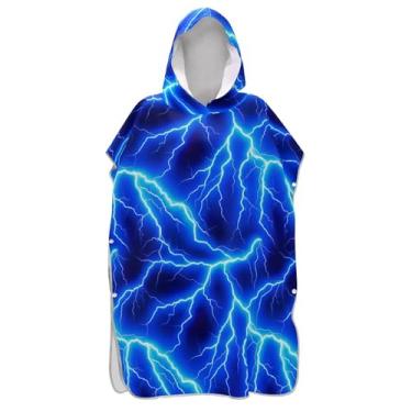 Imagem de TSENQUE Poncho de surfe trocador de roupão para praia Adul moletom toalha floral plus size homens mulheres poncho com capuz azul relâmpago