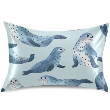 Imagem de Blue Seal Ocean Print Satin Pillow Case Cooling Pillow Slips Decorativo King Queen Standard Pillow Slip Bed Pillows Decoration, King Size, 101,6 cm x 50,8 cm