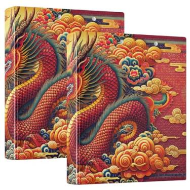 Imagem de Fichário Gragon para relatório de ano novo chinês resistente, 3 argolas com prancheta, pacote com 2, material escolar universitário