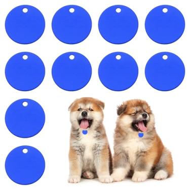 Imagem de PATIKIL Etiquetas para animais de estimação em branco de 1,98 polegadas, 10 peças de etiquetas redondas de alumínio para esculpir nomes, números de telefone ou outras informações pingentes, azul
