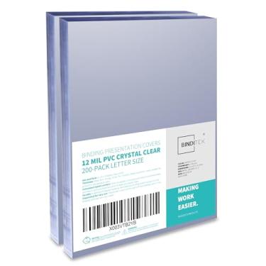 Imagem de Binditek Pacote com 200 capas de apresentação de encadernação de PVC de 12 mil, capas frontais transparentes, capa de relatório de 20 x 28 cm para encadernação, tamanho carta, cantos quadrados, sem perfuração, presente de Natal de escritório para colegas de trabalho