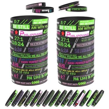 Imagem de YOiqi 30 pulseiras de silicone com versículo bíblico - pulseiras de borracha cristãs inspiradoras para homens, mulheres e adolescentes - pulseiras motivacionais das escrituras em cores sortidas