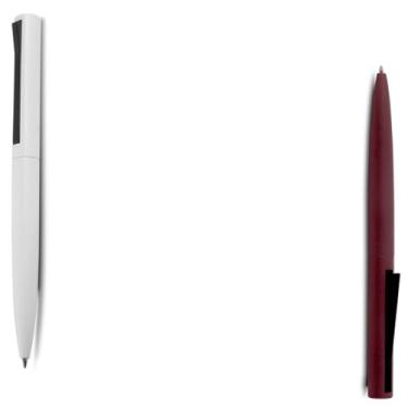 Imagem de Caneta Esferográfica Retrátil em Alumínio Reciclado, Escrita Azul, Corpo Emborrachado, Ponta Touch, Ambidestro, 0.8cm (Branco e Vermelho)