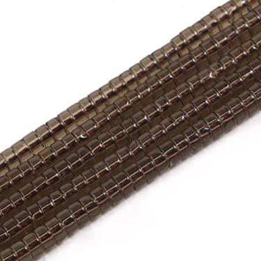 Imagem de NITOPUPU 150 peças 4 × 2 mm contas de pedra espaçadora de quartzo esfumaçado natural para suprimentos de fabricação de joias, contas de tubo de pedras preciosas redondas semi planas soltas para