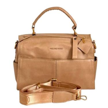 Imagem de bolsa baú média lisa com alça de mão em material ecológico - Pavão De 