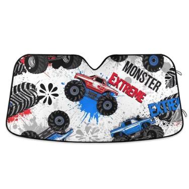 Imagem de Cool Monster Trucks Guarda-sol personalizado para para-brisa de carro protetor solar retrátil dobrável engraçado para para-brisa dianteiro de carro impressões de animais P, 134,6 cm x 59,7 cm