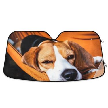 Imagem de Protetor solar para dormir Beagle fofo personalizado para para-brisa de carro, protetor solar dobrável universal para para-brisa dianteiro de carro M, 139,7 cm x 70,1 cm