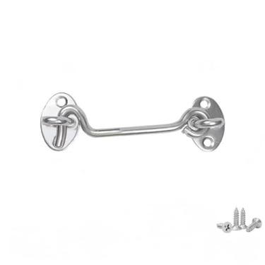 Imagem de 2 peças de gancho e olhal estilo clássico de 10 cm, trava de gancho de cabine de aço inoxidável resistente com parafusos para segurança de janela de portão de porta