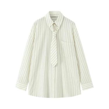 Imagem de Camisa Feminina Listrada De Manga Longa Solta Casual Moda Outono 2025 