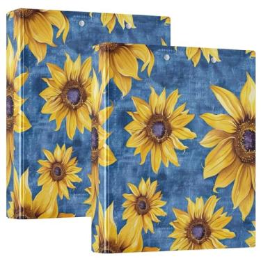 Imagem de Fichários personalizados de 3 anéis com estampa rústica azul girassol de 3 cm comporta 200 folhas, fichário planejador de anéis redondos, 31,5 x 27 x 6 cm, 1 pacote