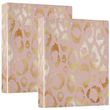Imagem de Fichários personalizados de ouro com 3 anéis de 3 cm com estampa de leopardo, comporta 200 folhas, fichário redondo, 31,5 x 27 x 6 cm, 1 pacote
