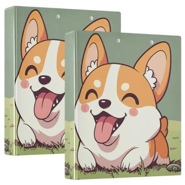 Imagem de 3 fichários fofos de desenho animado Corgi Dog 3,8 cm, 200 folhas, caderno, floral, redondo, fichário de escritório, 31,5 x 27 x 6 cm, 1 pacote