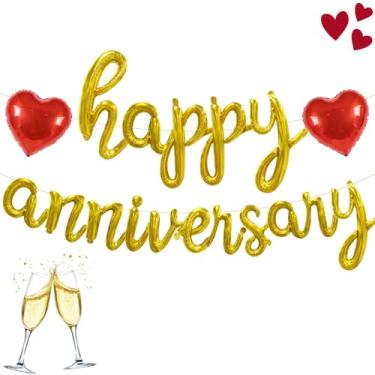 Imagem de Happy Anniversary Balões de letras douradas, 45,7 cm com script/balões cursivos Mylar Decorações de aniversário