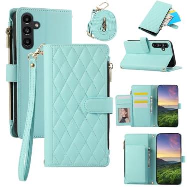 Imagem de Capa carteira para Samsung Galaxy A57 5G, capa de couro com 6 compartimentos para cartão e 1 compartimento para dinheiro e 1 bolsa com zíper, capa à prova de choque com fivela magnética com alça de