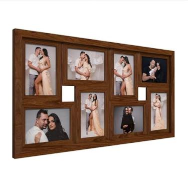 Imagem de Quadro Decorativo Porta-Retrato 8 Fotos 10x15cm – Moldura de Madeira para Parede, Escolha a Cor, Exposição Vertical ou Horizonta(Moldura Jatobá)