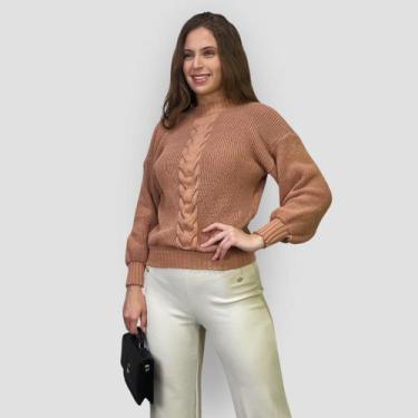 Imagem de Blusa Feminina Tricô Lã Trança Macia Casual Inverno Elegante - GIP ECO