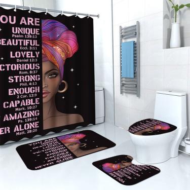 Imagem de Conjunto de cortinas de chuveiro, poliéster impermeável para mulher africana, 4 peças