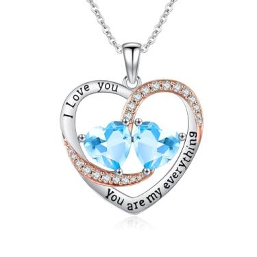 Imagem de WYDDO Colar de coração para mulheres, ouro rosa 14K, pingente de pedra do mês de nascimento duplo, ideal para aniversário, dia dos namorados, presente de Natal para sua esposa, mãe, filha, Base