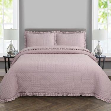 Imagem de Kit Colcha Percal 300 Fios C/ Babado Casal Padrão Bellini 3 Peças - De