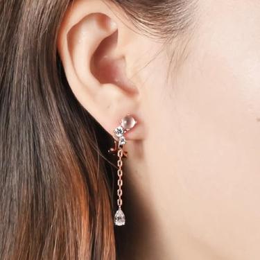 Imagem de Brincos femininos com vários zircões com clipe em gota, hipoalergênicos, não perfurados, sem dor, Medium, Cobre, pedra de quartzo