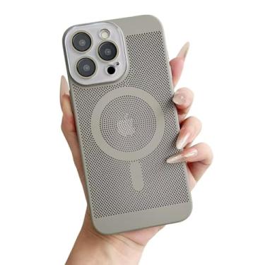 Imagem de Capa magnética de proteção de câmera de malha oca respirável com dissipação de calor para iPhone, compatível com carregamento sem fio MagSafe (cinza, iPhone 12 Pro Max)