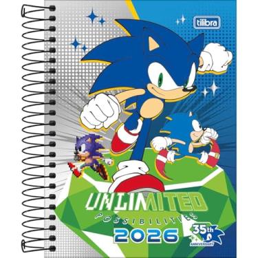 Imagem de Tilibra - Agenda Espiral Diária 11,7 x 16,4 cm Sonic 2026 - Fundo Cinza e Azul