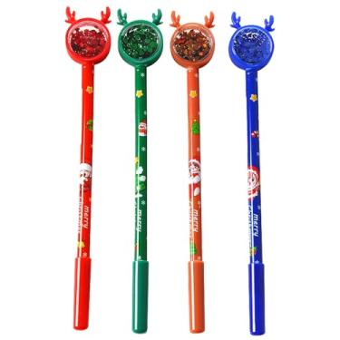 Imagem de YIHUANYIFA Canetas de tinta de gel de alce de Natal, lindas canetas de Natal com tinta preta para sala de aula, material de escritório (alce de Natal, 12 peças)