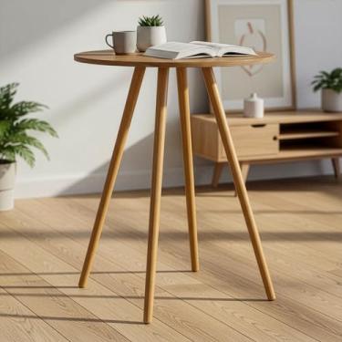 Imagem de Mesa De Jantar Sofia Redonda 70cm – Tampo MDF E Pés Em Madeira 45cm Para Cozinha Ou Sala (Freijó)