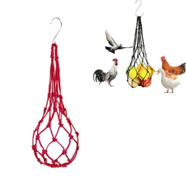 Imagem de Alimentador suspenso de frango e vegetais, saco de cordão de frango e legumes, suporte para frango, repolho, ferramenta de alimentação com gancho S para galinhas, brinquedo de galinheiro para