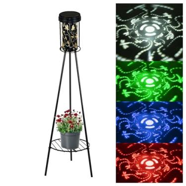 Imagem de SendaLife Lâmpadas solares RGB de projeção de libélula para uso externo, luz de piso de metal com suporte de plantas, iluminação decorativa à prova d'água de 108 cm para jardim, pátio, varanda