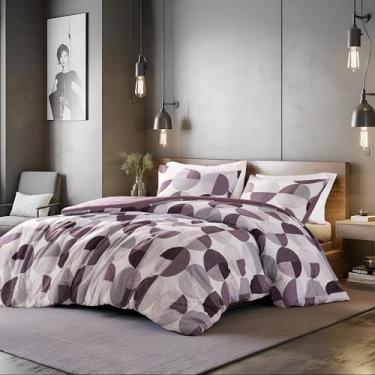 Imagem de Regency Heights Conjunto de edredom Queen estampado em três tons, 3 peças, microfibra ultramacia, quente e aconchegante para todas as estações, roxo ameixa e cinza