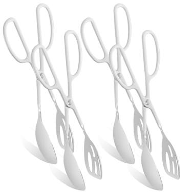 Imagem de 4 pinças de salada para servir, pinças de aço inoxidável de 25 cm com alça de tesoura para buffet, cozinha, churrasco, casa, piquenique, acampamento, churrasco, festa